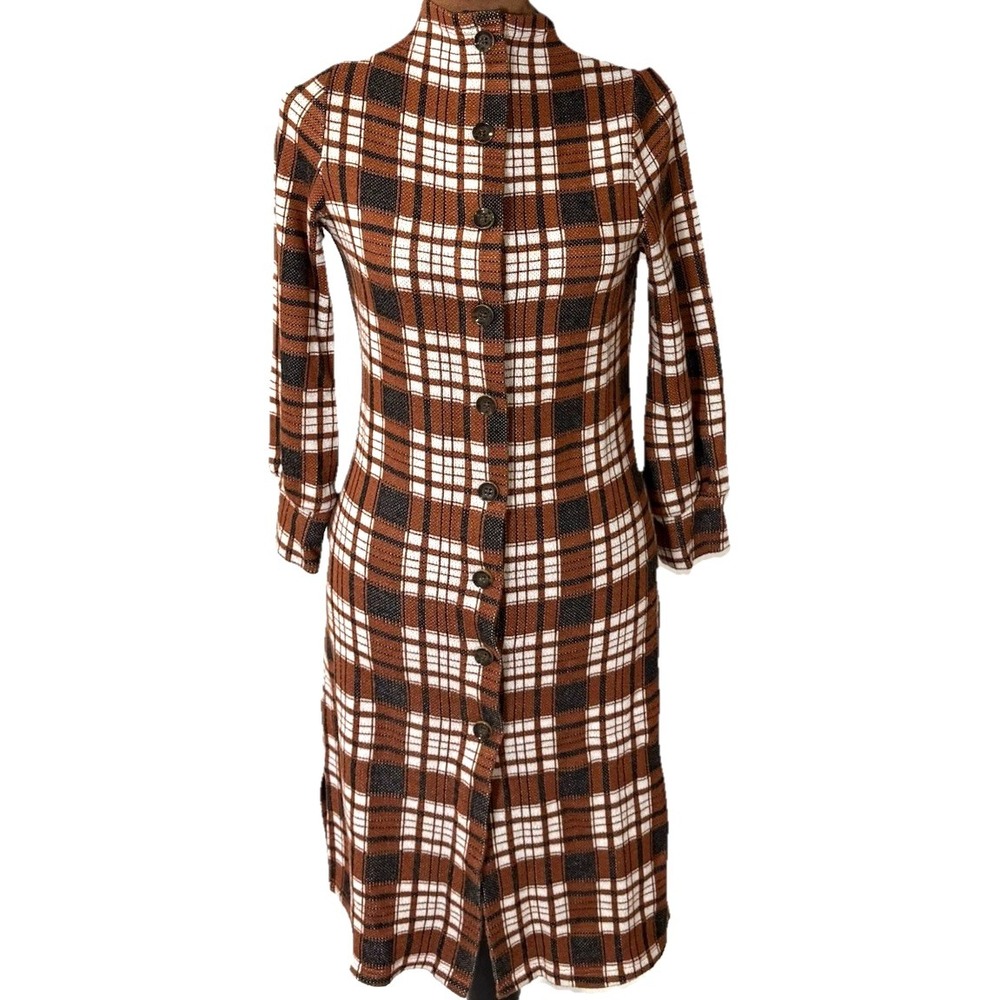 Petite Studio New York Dress Womens XS Brown Plaid Snap On Button Front